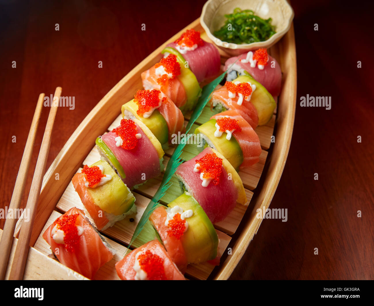 Rainbow Rolls (Tuna, Salmon, Crab, Cucumber, Tobico, Mayonnaise). Hue