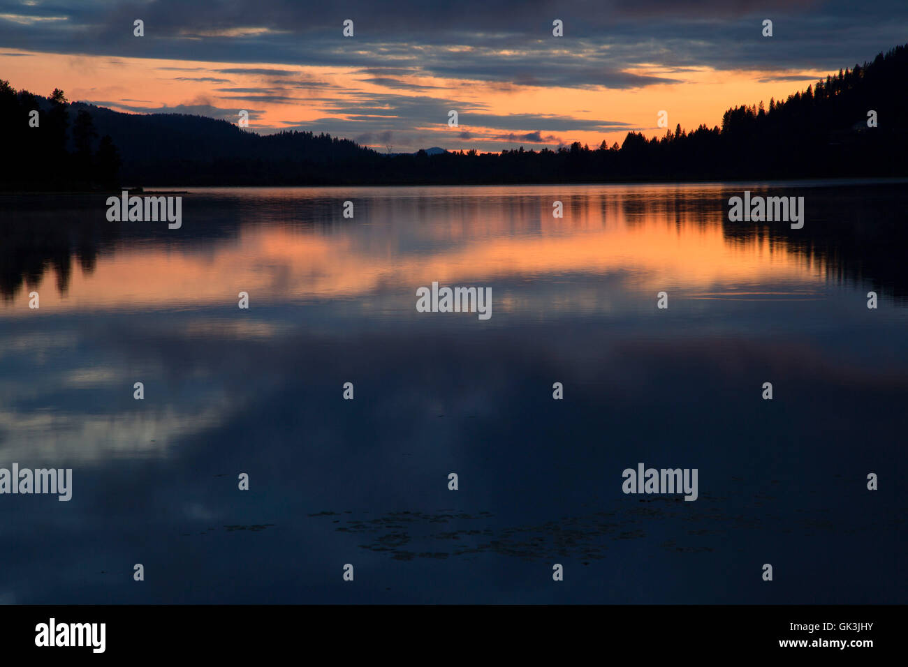 Rose Lake sunset, Sportsman Park, Coeur D'Alene Wildlife Management Area, Idaho Stock Photo