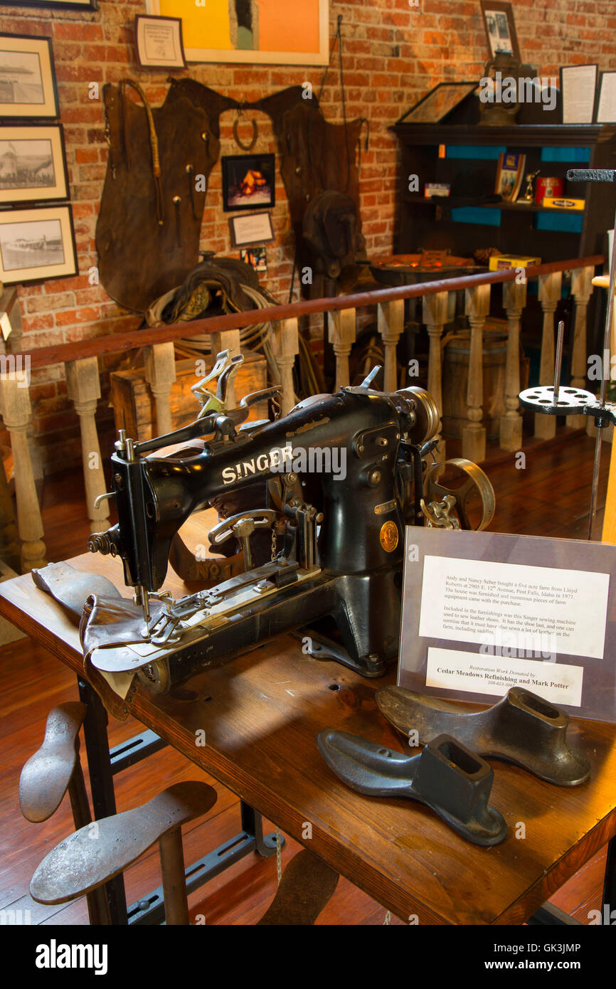 Sewing machine, Post Falls Historical Society Museum, Post Falls, Idaho Stock Photo