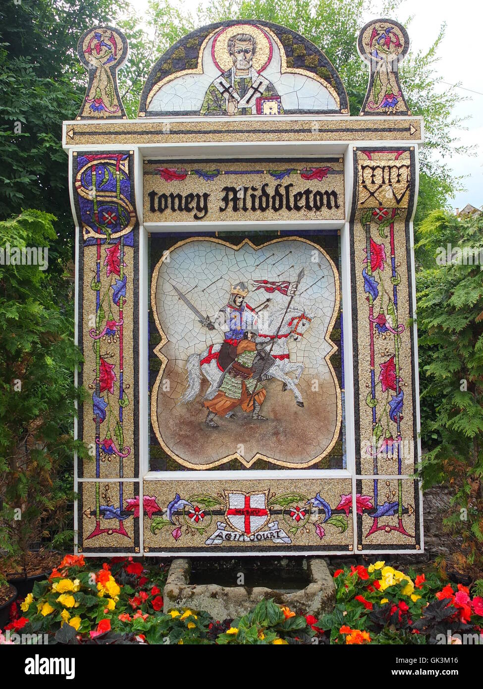 Stoney Middleton well dressing design 2015 with an Agincourt theme marking the 600th anniversary of the battle. Stock Photo
