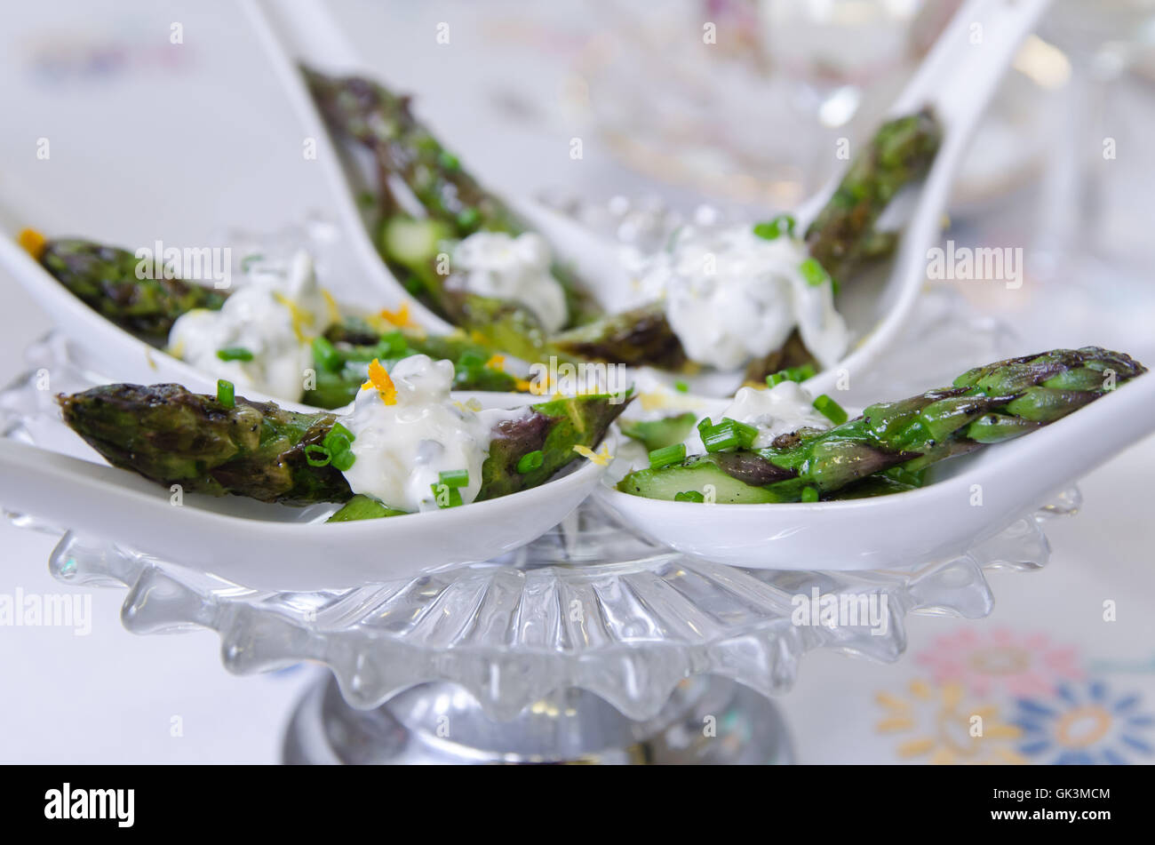 Asparagus, chives and lemon canape Stock Photo