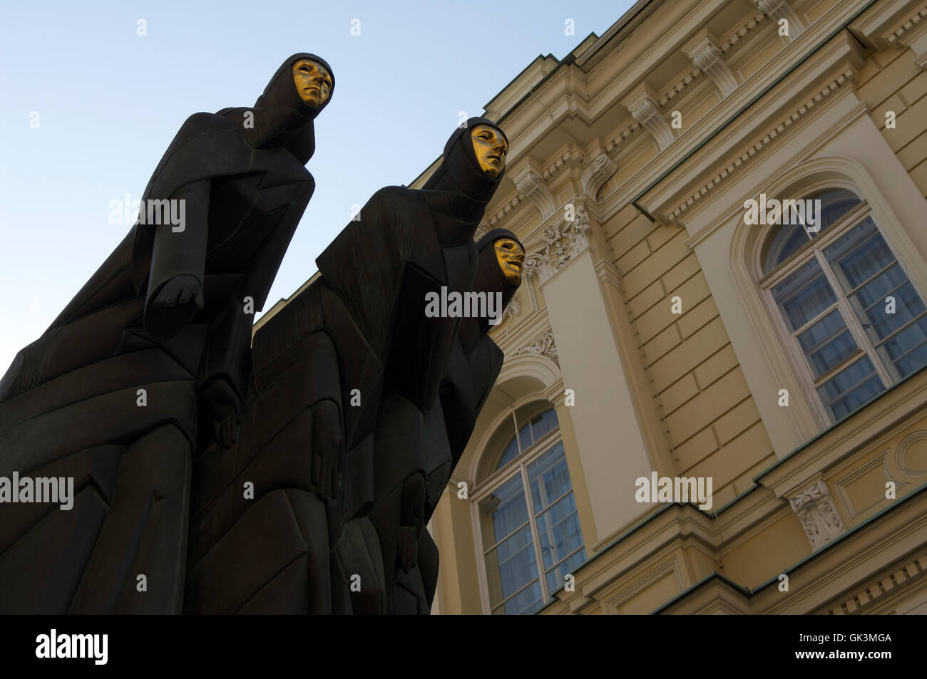 27 Aug 2011, Vilnius, Lithuania --- <Three Muses> by S. Kuzma at the National Drama Theater in Old Town, Vilnius, Lithuania, Bal Stock Photo