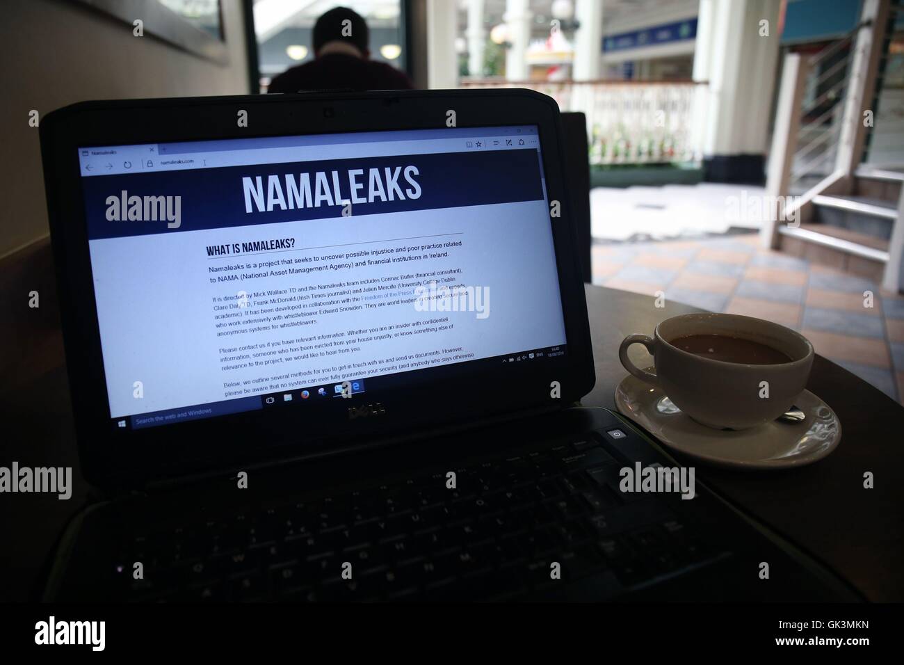 The Namaleaks website being accessed in a coffee shop in Dublin as former Sinn Fein Assembly committee chairman Daithi McKay has resigned following allegations that he communicated with loyalist Jamie Bryson before he gave explosive evidence about the Nama property deal. Stock Photo
