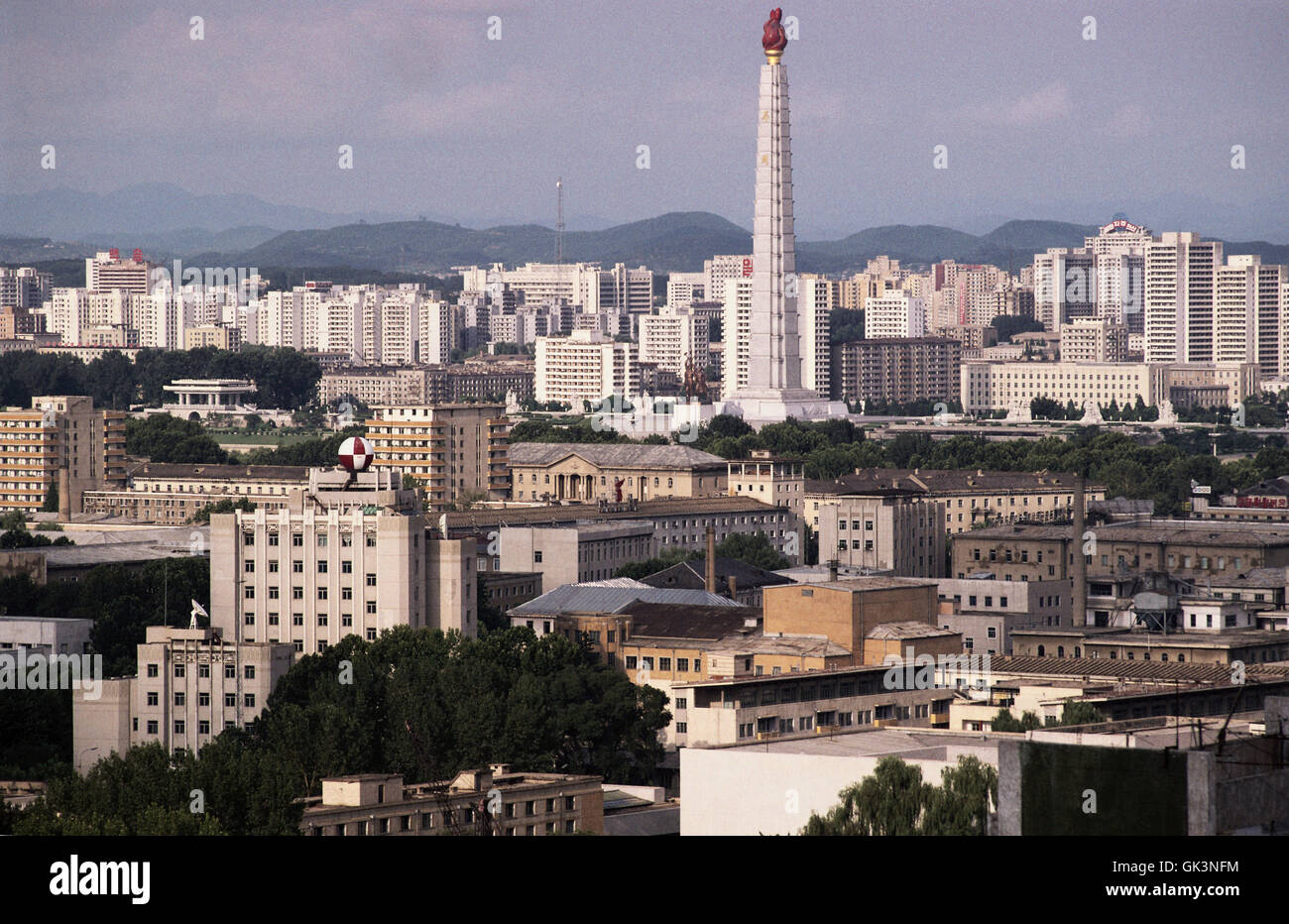 ca. 1990-2000, Pyongyang, North Korea --- Tower of Juche Idea and City Centre --- Image by © Jeremy Horner Stock Photo