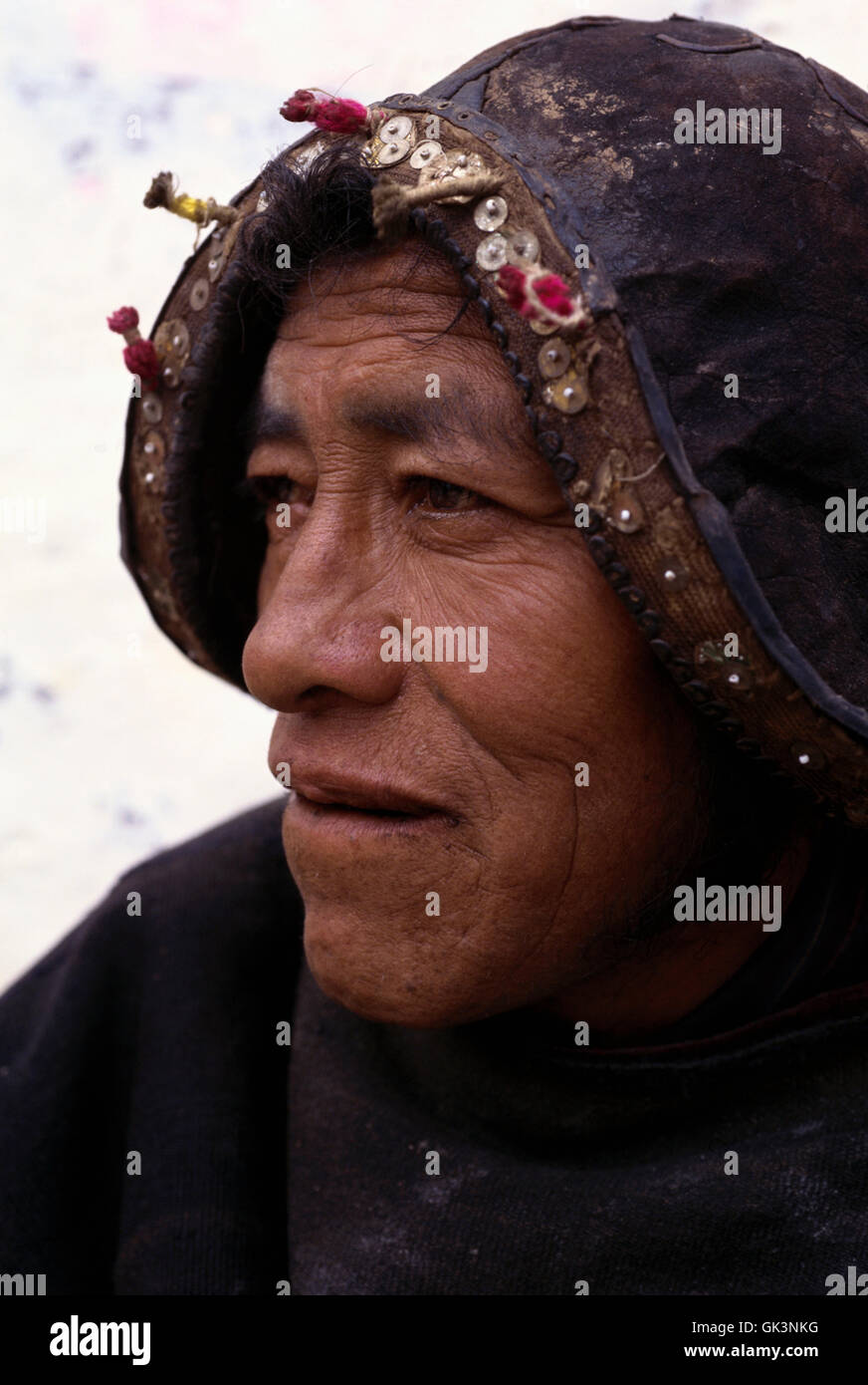 ca. 2003, Tarabuco, Bolivia --- Bolivian Man in Mock Conquistador Helmet --- Image by © Jeremy Horner Stock Photo