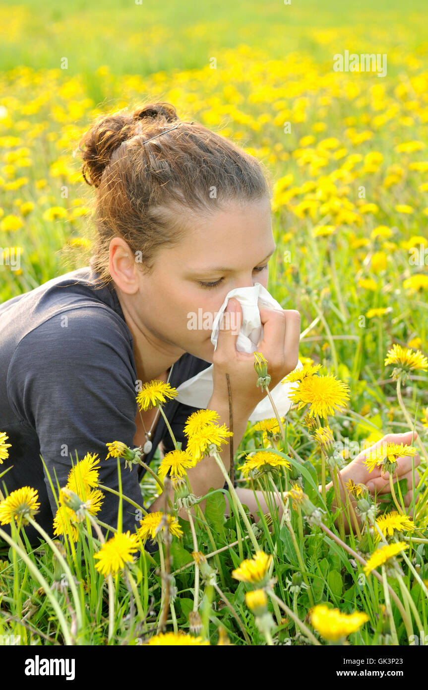 young woman with handkerchief on a meadow Stock Photo