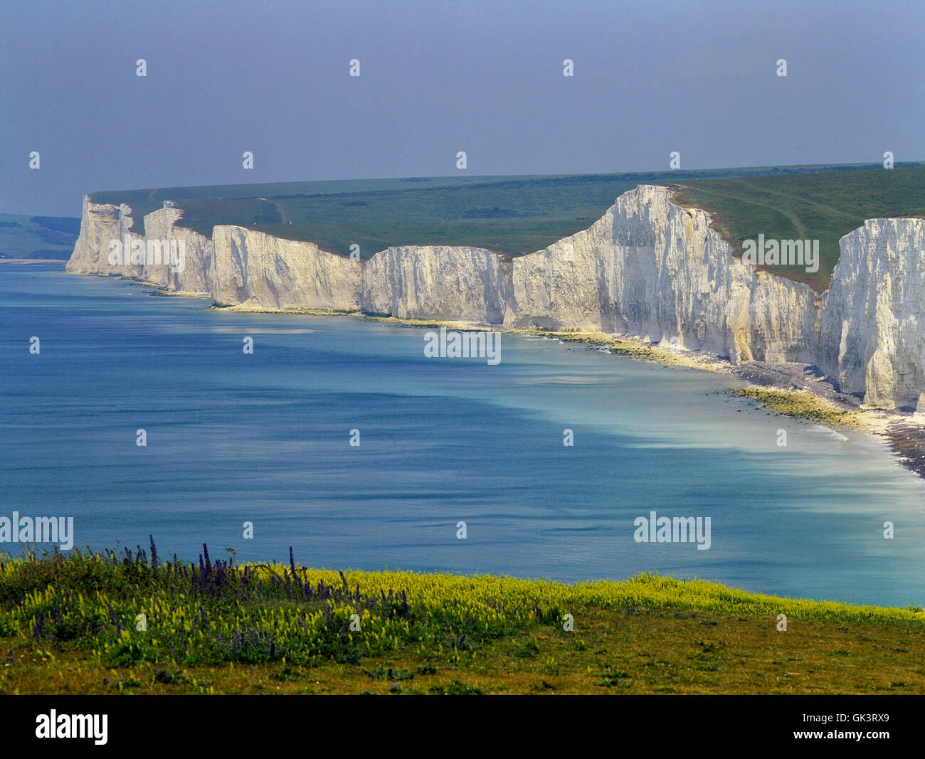 Seven Sisters chalk cliffs from Birling Gap. Sussex. England. UK Stock Photo