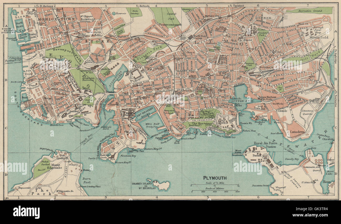 PLYMOUTH. Vintage town city map plan. Devonport Stonehouse. Devon, 1939 Stock Photo Alamy