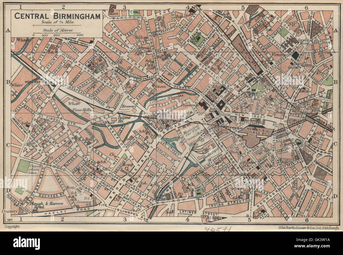 CENTRAL BIRMINGHAM. Vintage town city map plan. Warwickshire, 1939 ...