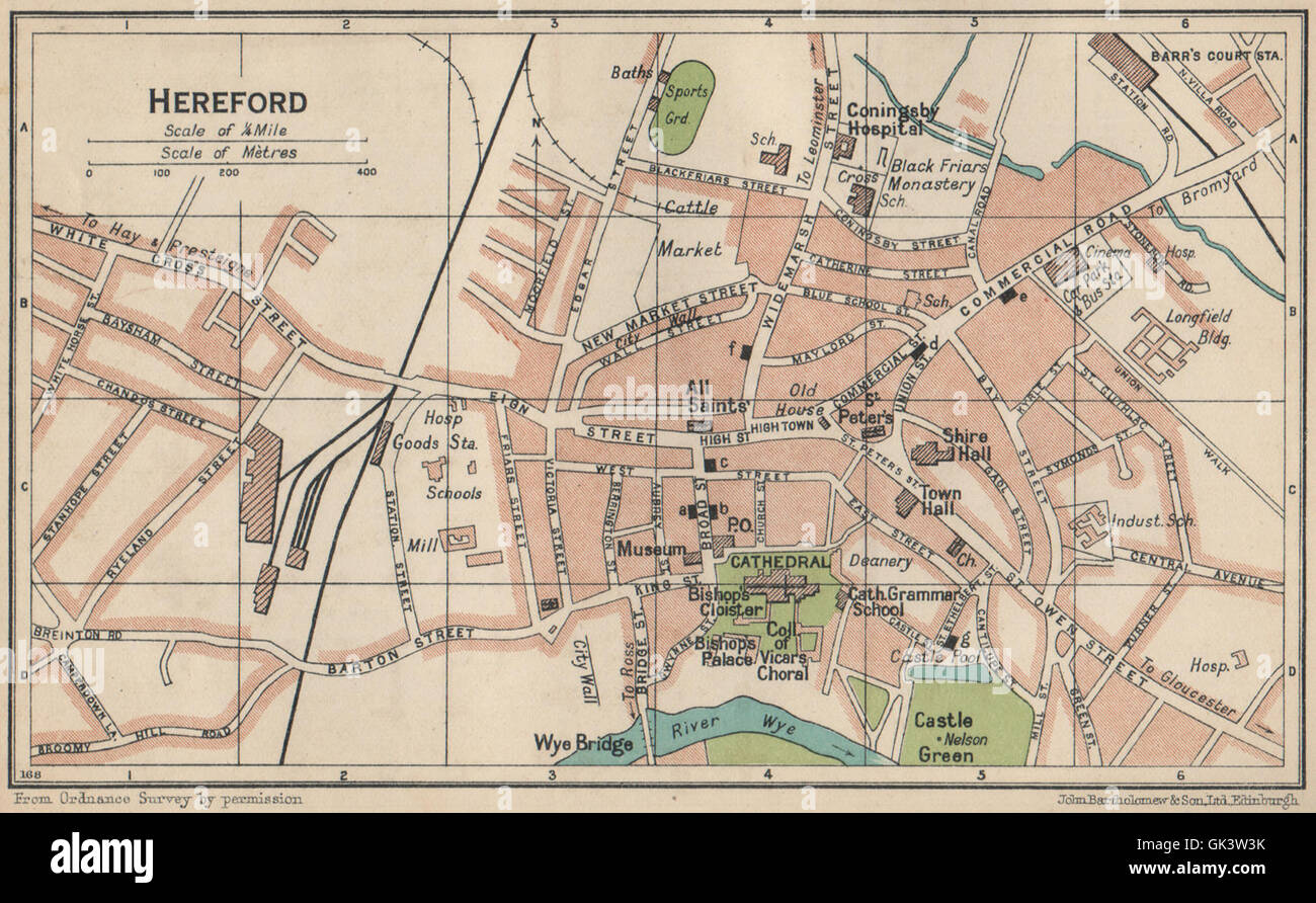 HEREFORD. Vintage town city map plan. Herefordshire, 1939 Stock Photo