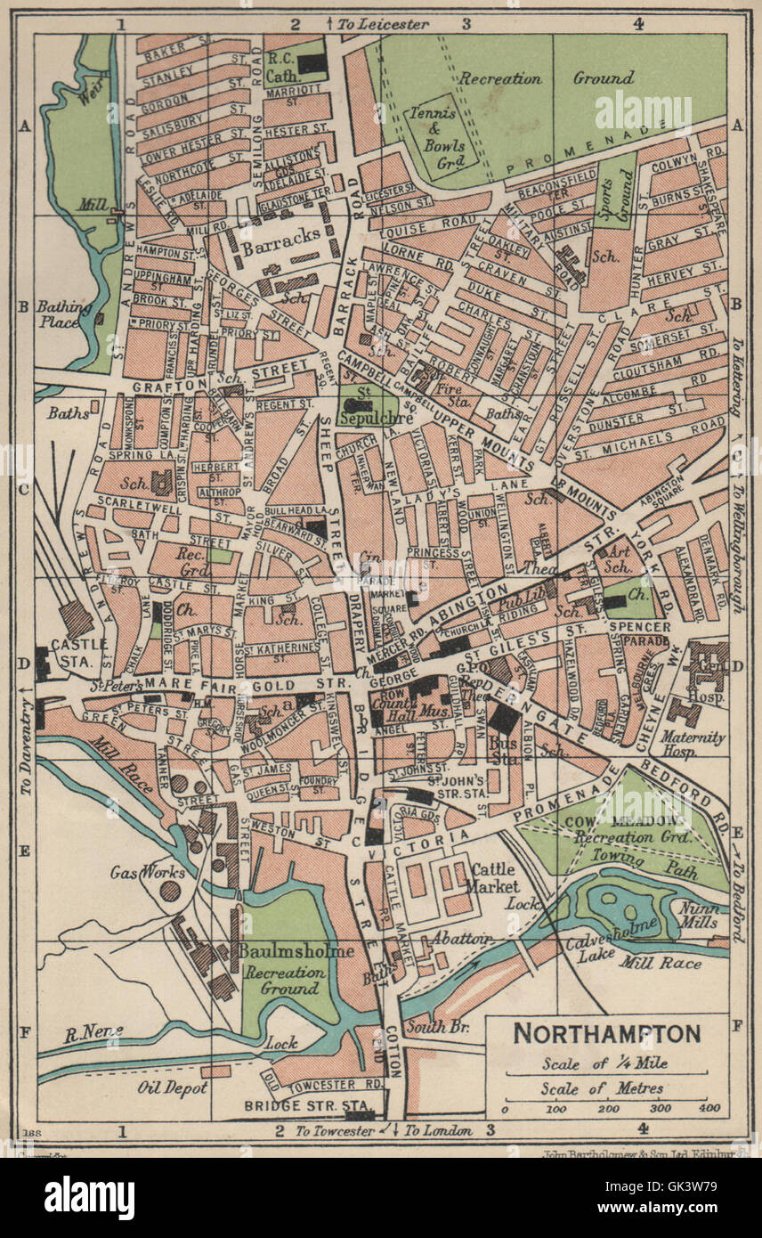 Northampton Town Centre Map Northampton. Vintage Town City Map Plan. Northamptonshire, 1939 Stock Photo  - Alamy