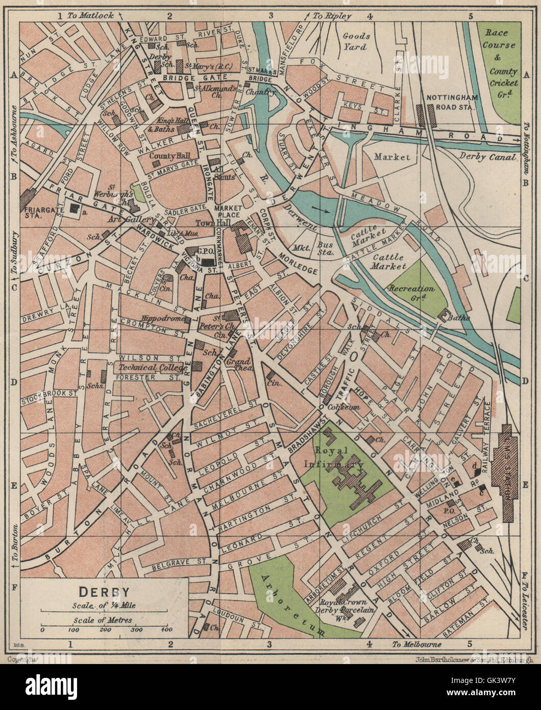 Derby Vintage Town City Map Plan England 1939 GK3W7Y 