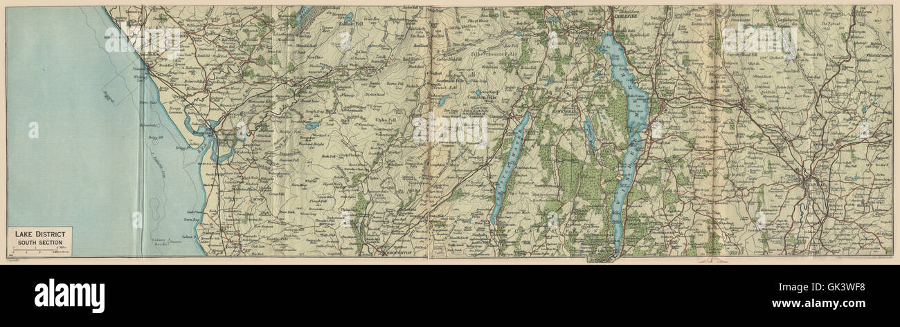 Coniston Map Lake District Lake District South Coniston Water Windermere Ambleside Kendal Cumbria 1939  Map Stock Photo - Alamy