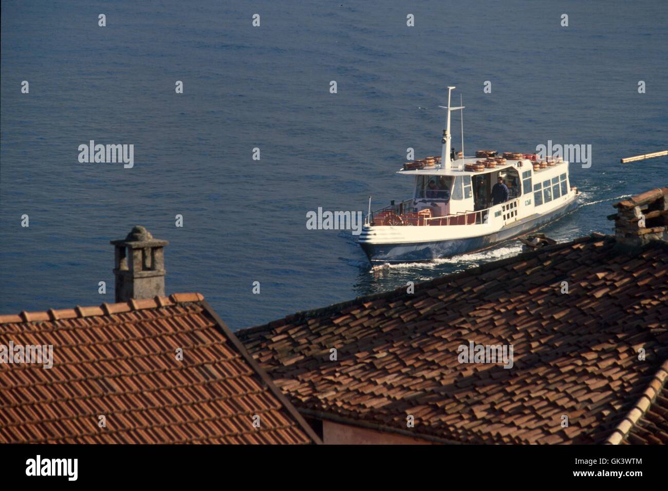 Italy, Lombardy region, Iseo lake, the roofs of Carzano village on Montisola island Stock Photo