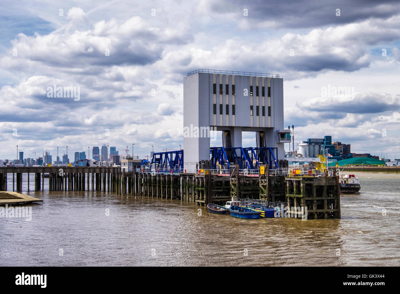The Woolwich Ferry. Free vehicle ferry service across the River Thames