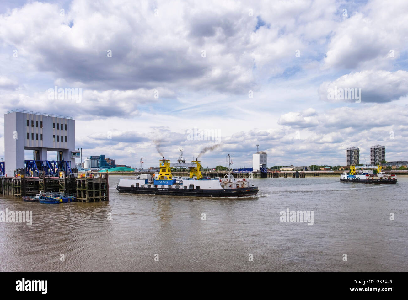 The Woolwich Ferry. Free vehicle ferry service across the River Thames
