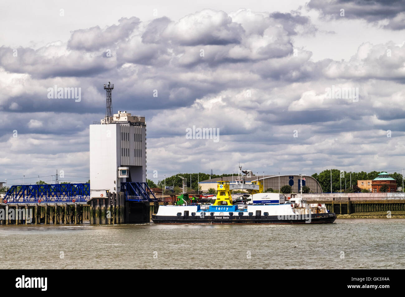 The Woolwich Ferry. Free vehicle ferry service across the River Thames