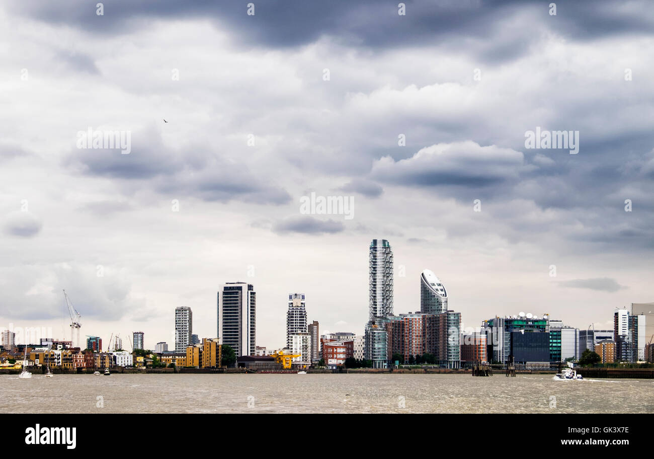 London docklands skyline new build luxury riverside apartment