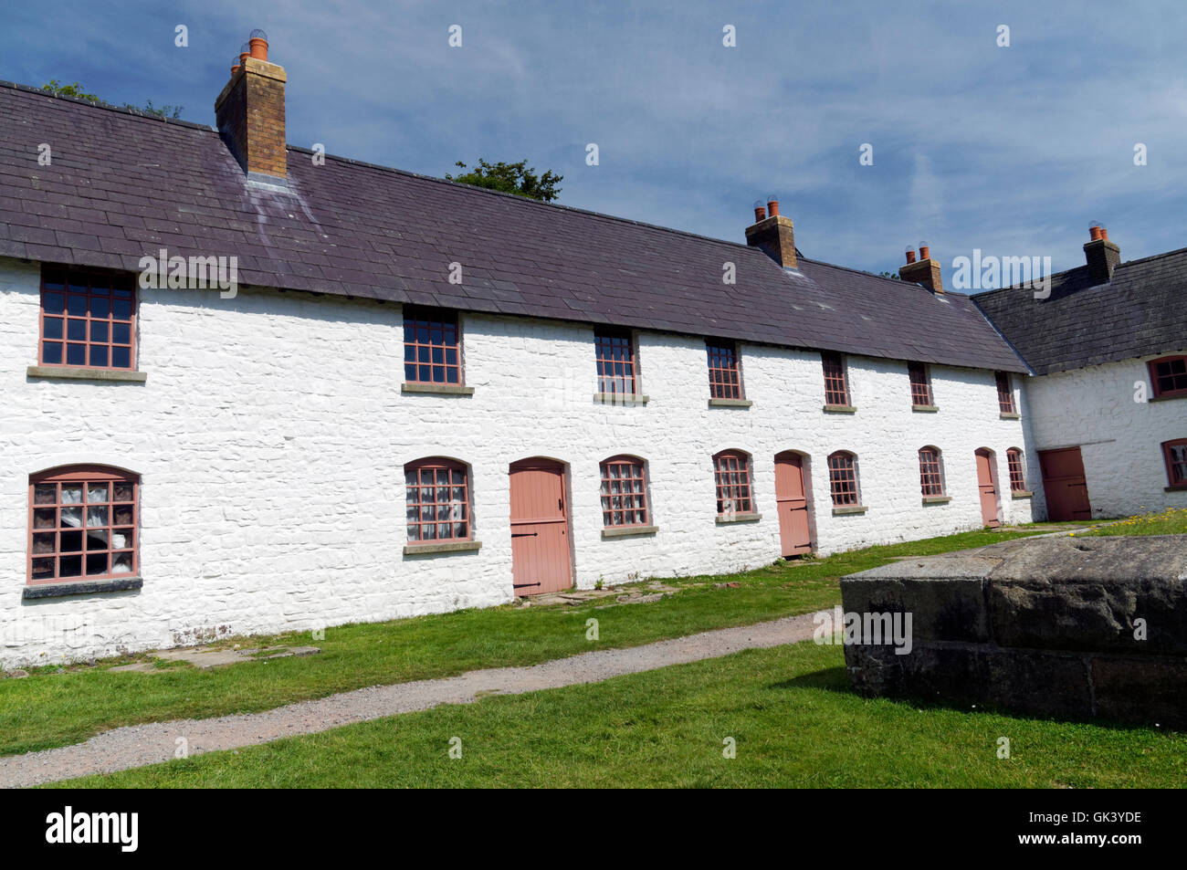 Workers Cottages, Blaenavon Ironworks part of the UNESCO World Heritage Site, Blaenavon, South Wales Valleys, Wales, UK. Stock Photo