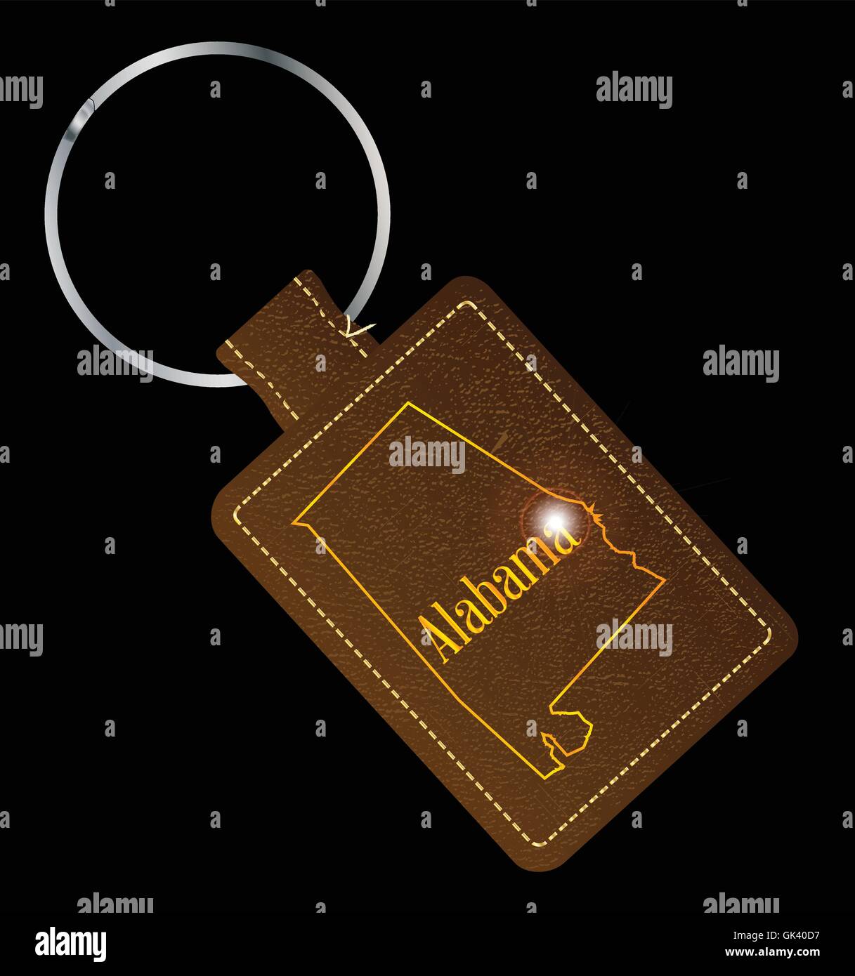 A brown leather key fob and ring with the USA state of Alabama map ...