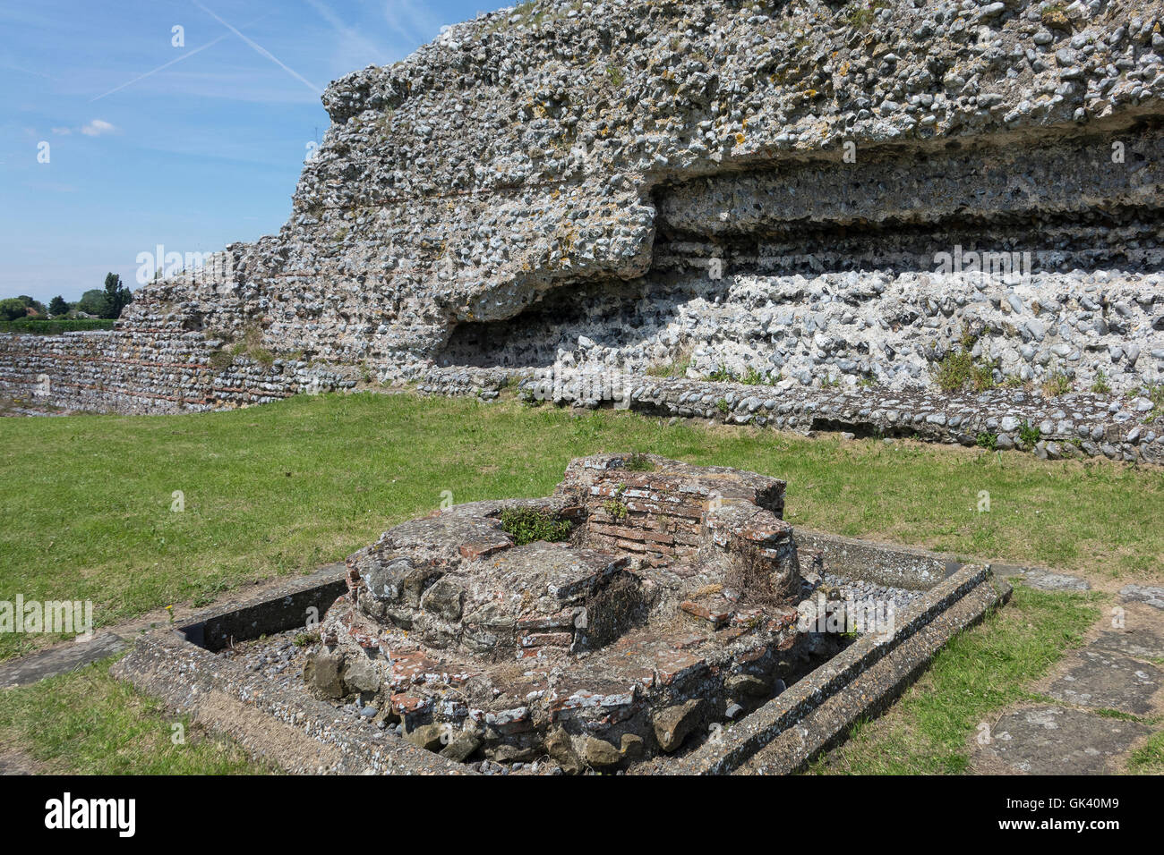 England, Kent, Richborough Roman Fort, Baptismal font Stock Photo