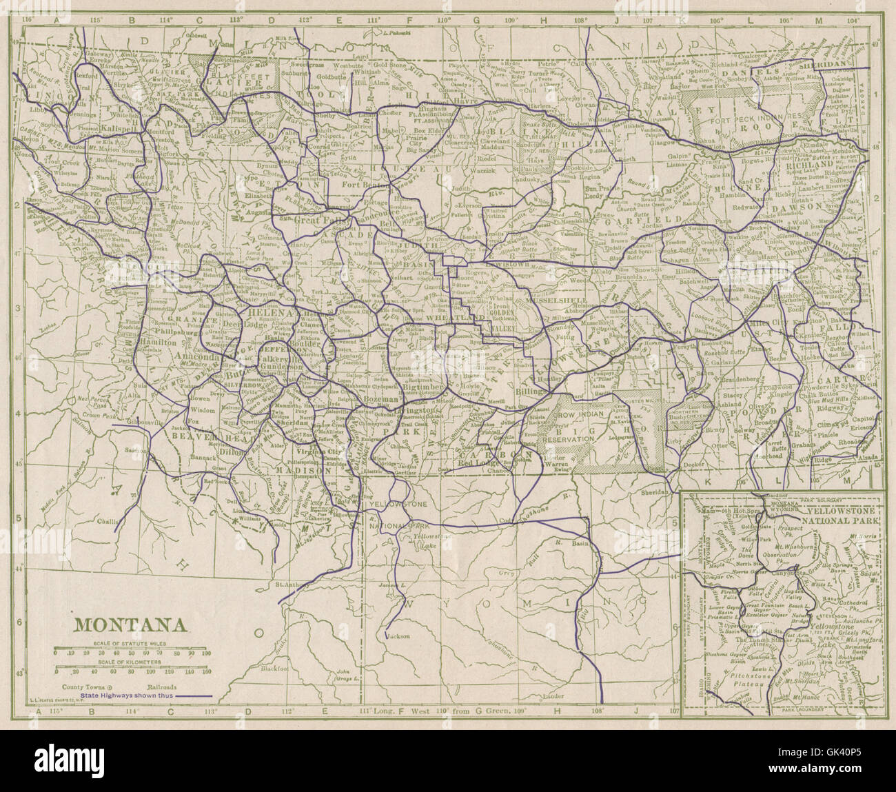 Nps Map With Inset Montana map with highways hi-res stock photography and images - Alamy