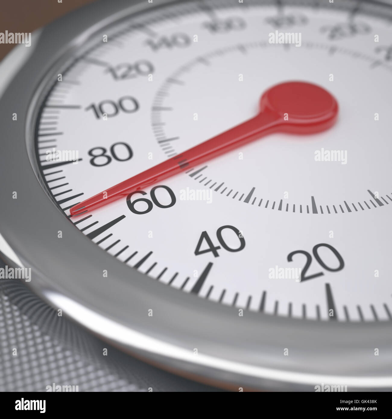 Weight scale measuring weight gain above 60kg. Depth of field on 60 kg