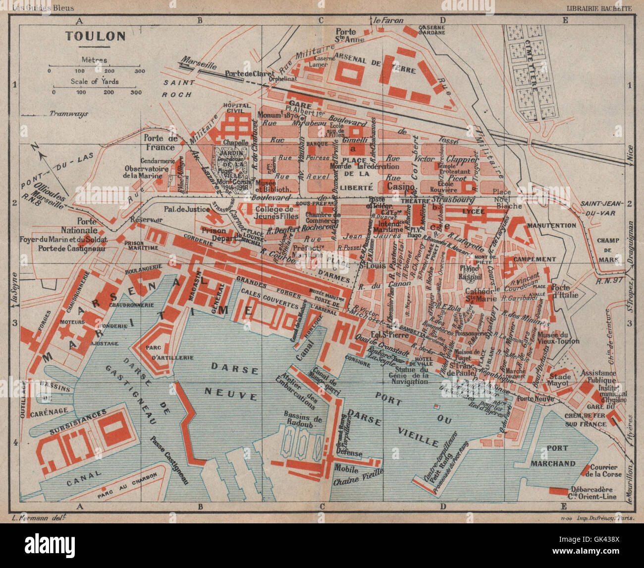 TOULON vintage town city plan de la ville. Var, 1930 vintage map Stock