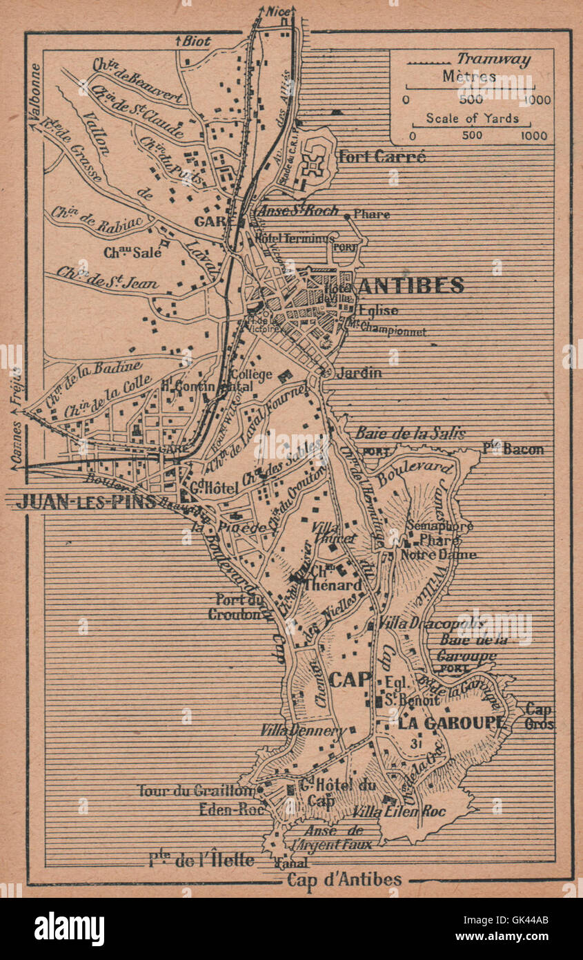 CAP D'ANTIBES. Juan-les-Pins & Antibes vintage plan. Alpes-Maritimes, 1930  map Stock Photo - Alamy