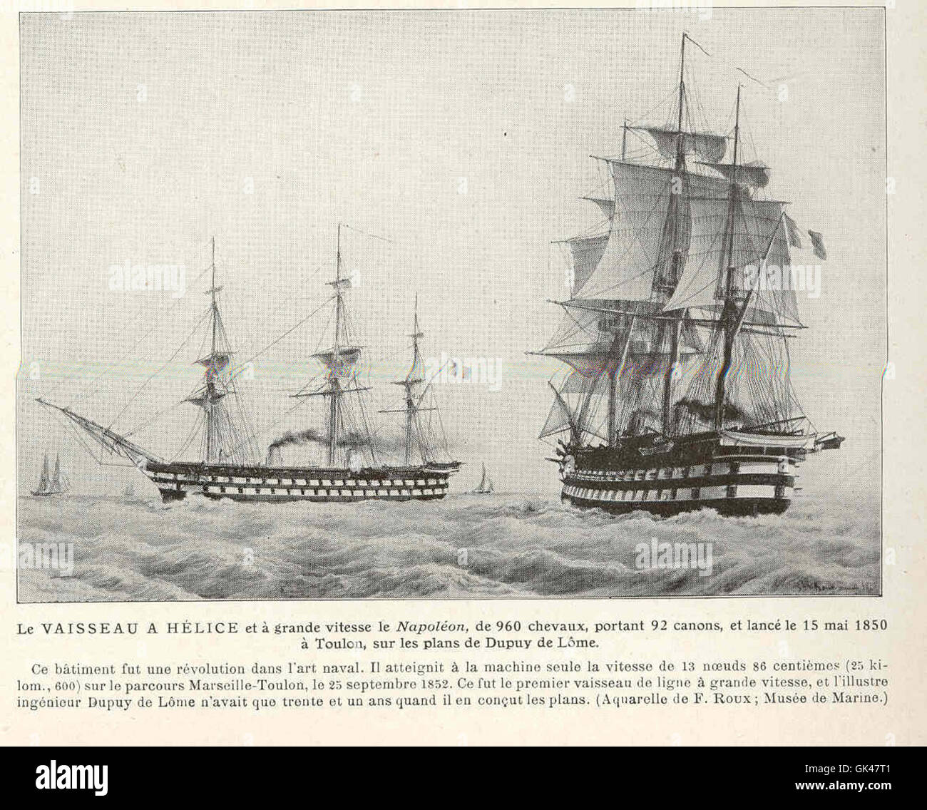 47776 Vaisseau a Helice et a grande vitesse le Napoleon, de 960 chevaux, portant 92 canons, et lance le 15 mai 1850 a Toulon, sur les Stock Photo