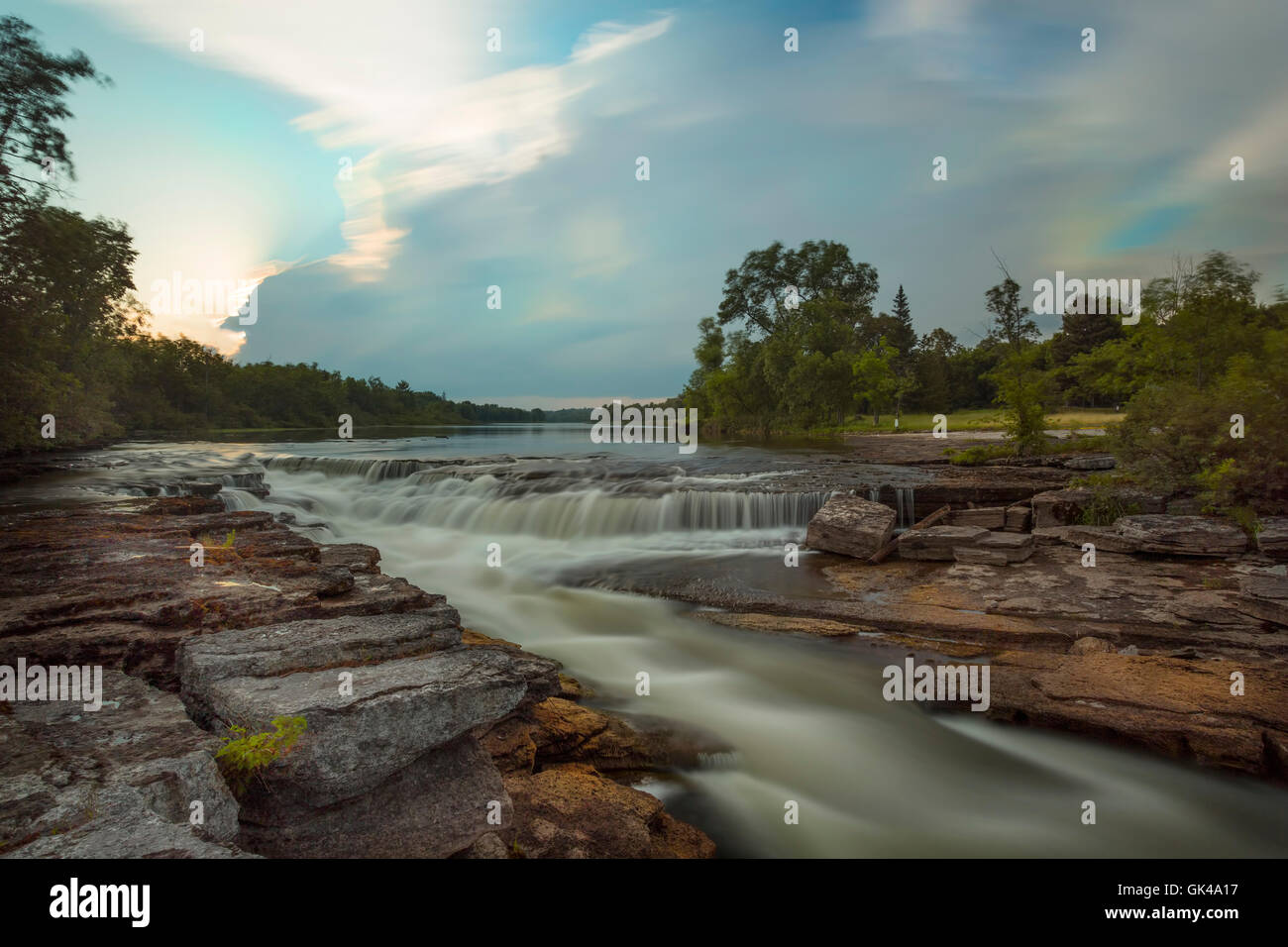 View of the upper Fourth Chute in Eganville, Ontario during sunset