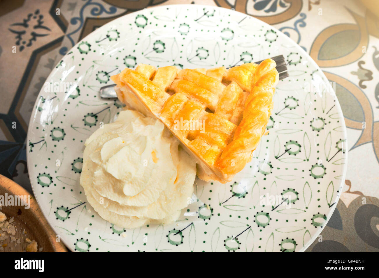 Selective focus Coconut pie with coconut cream and meringue. Stock Photo