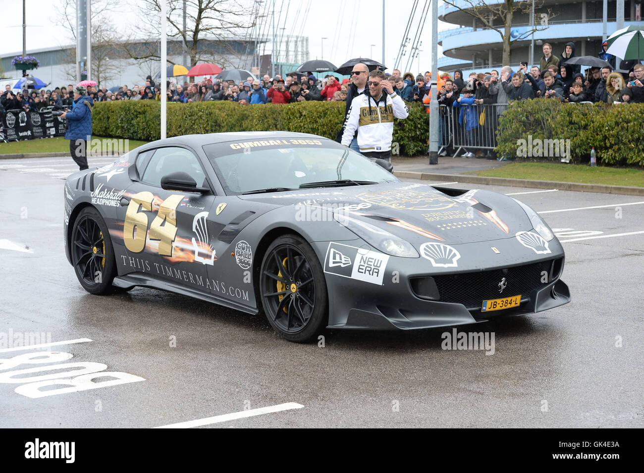 The Gumball 3000 Rally arrives at the Etihad Stadium in Manchester  Featuring: Atmosphere Where: Manchester, United Kingdom When: 02 May 2016 Stock Photo