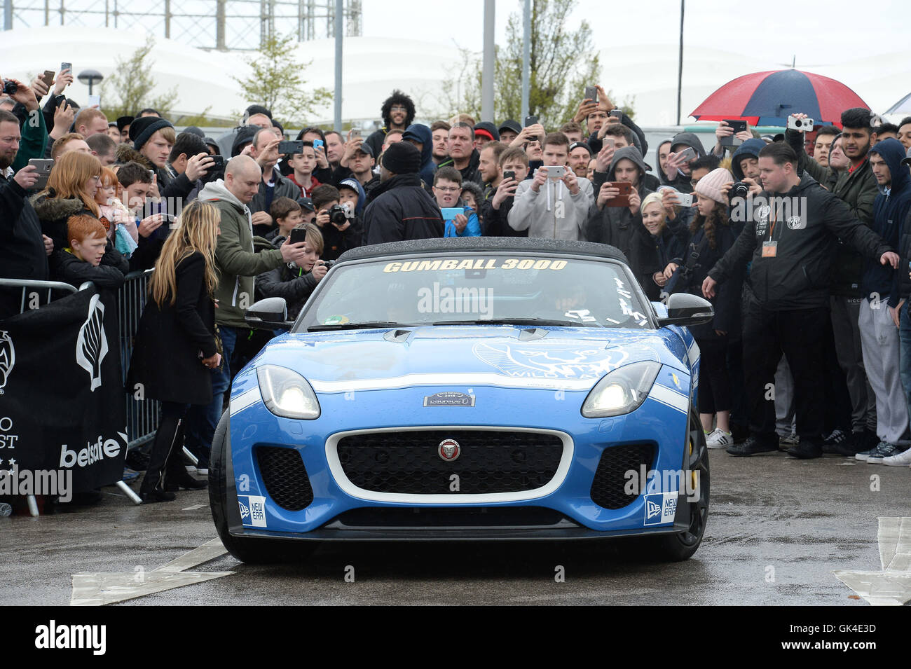 The Gumball 3000 Rally arrives at the Etihad Stadium in Manchester  Featuring: Atmosphere Where: Manchester, United Kingdom When: 02 May 2016 Stock Photo