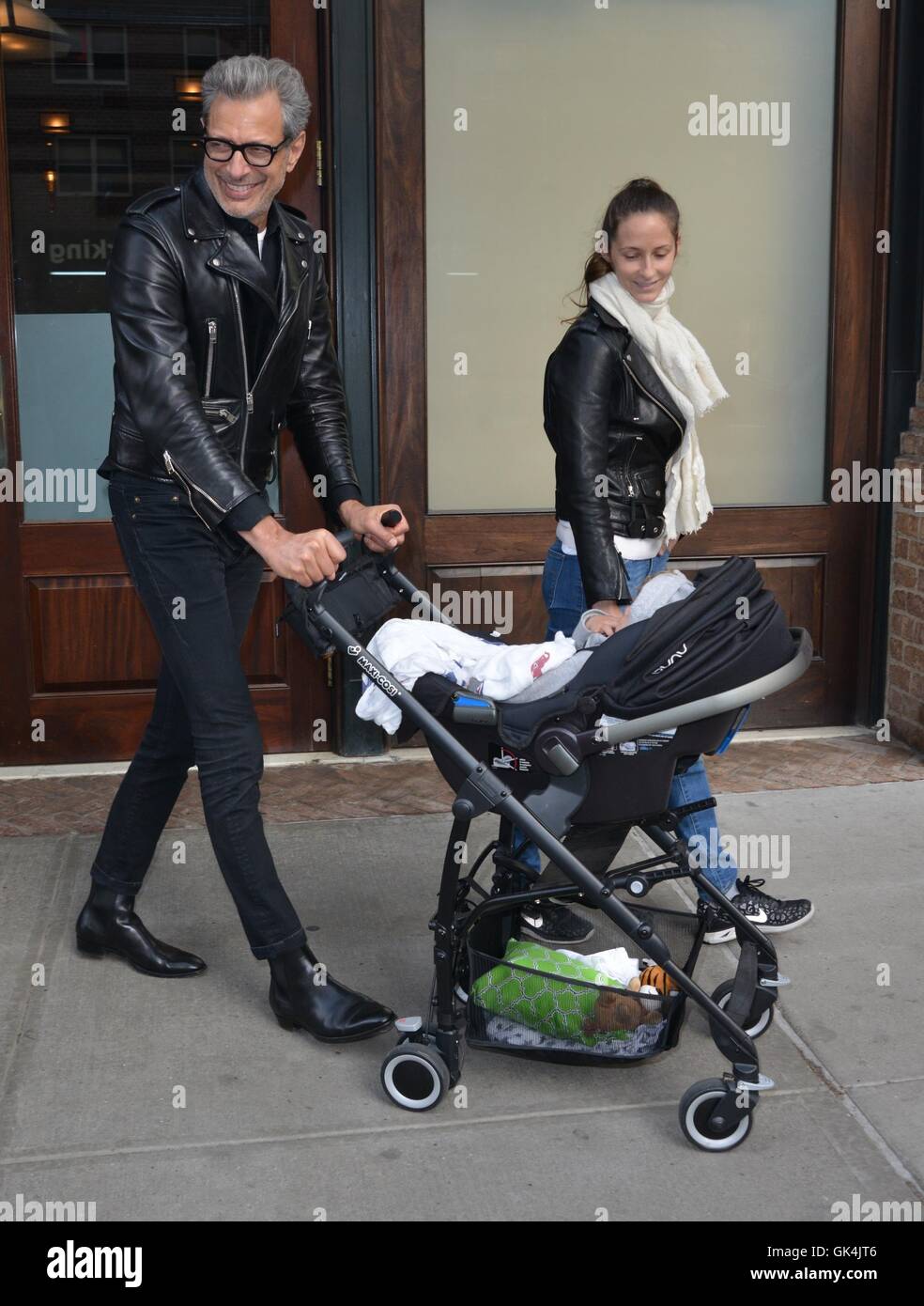 Jeff Goldblum and Emilie Livingston leave a New York hotel with their