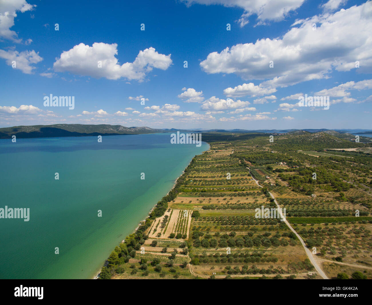 Vransko lake and landscape aerial view Stock Photo