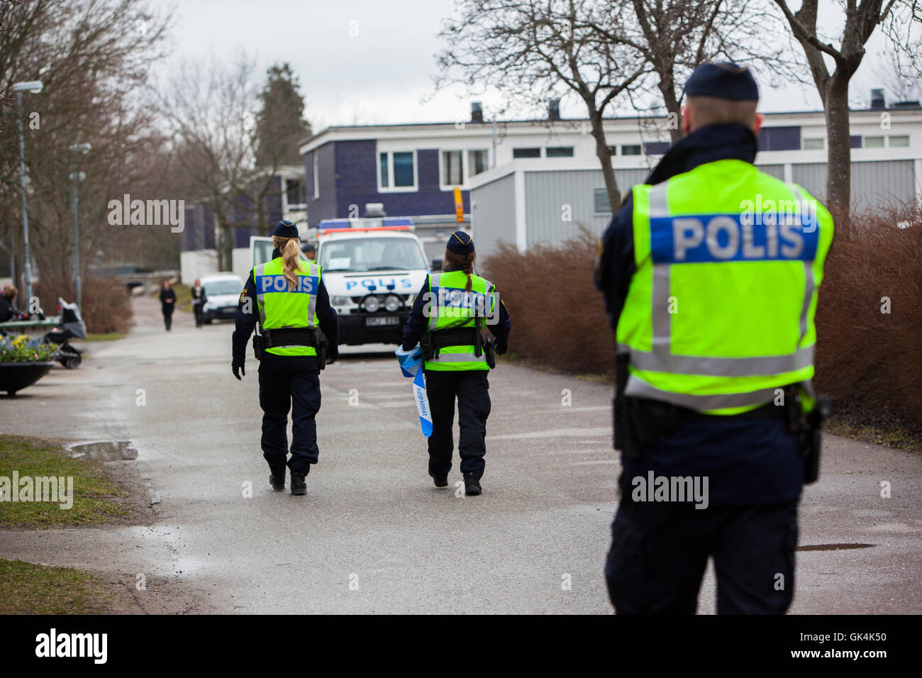 Police officers at a crime scene. Stock Photo