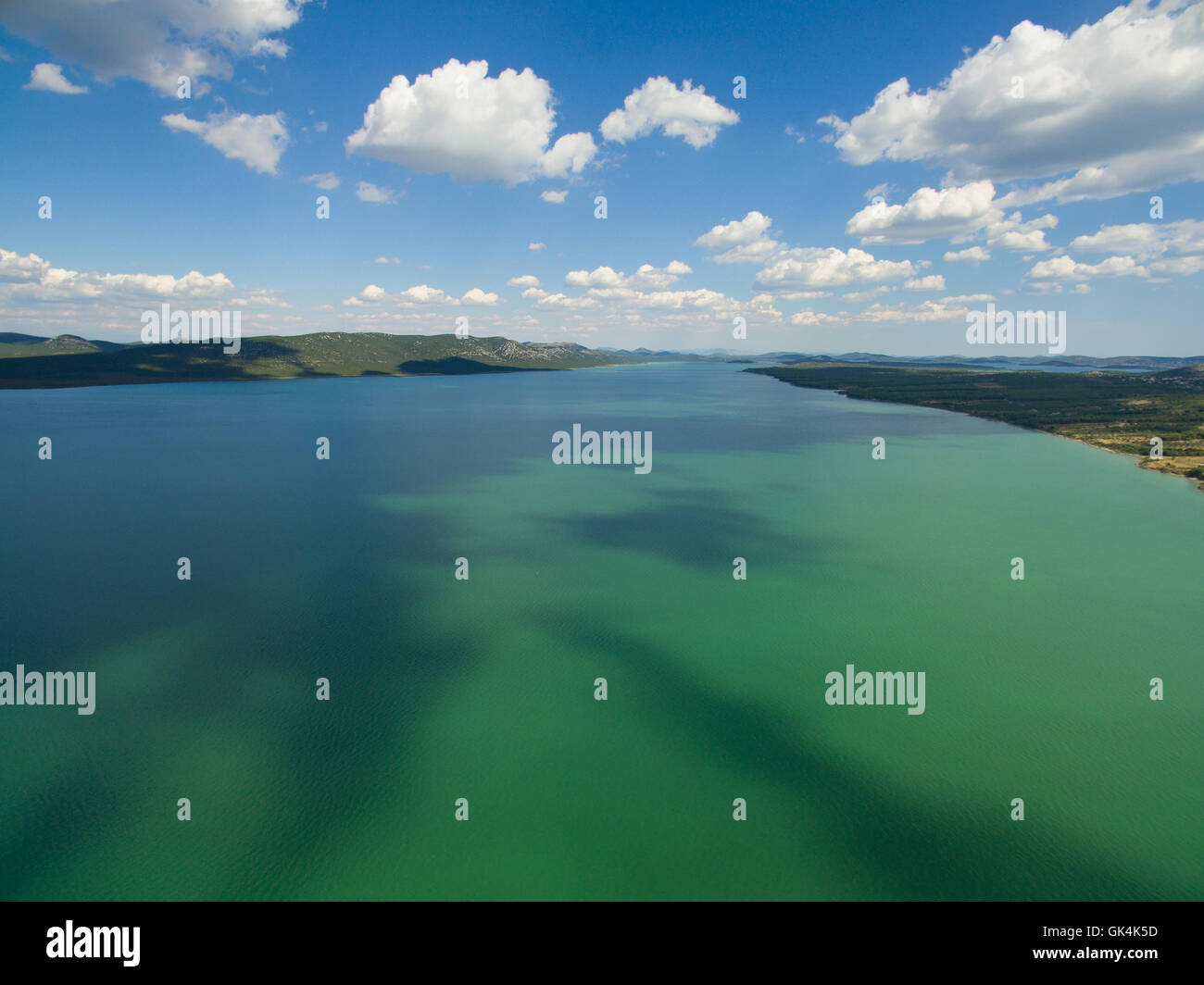 Vransko lake and landscape aerial view Stock Photo