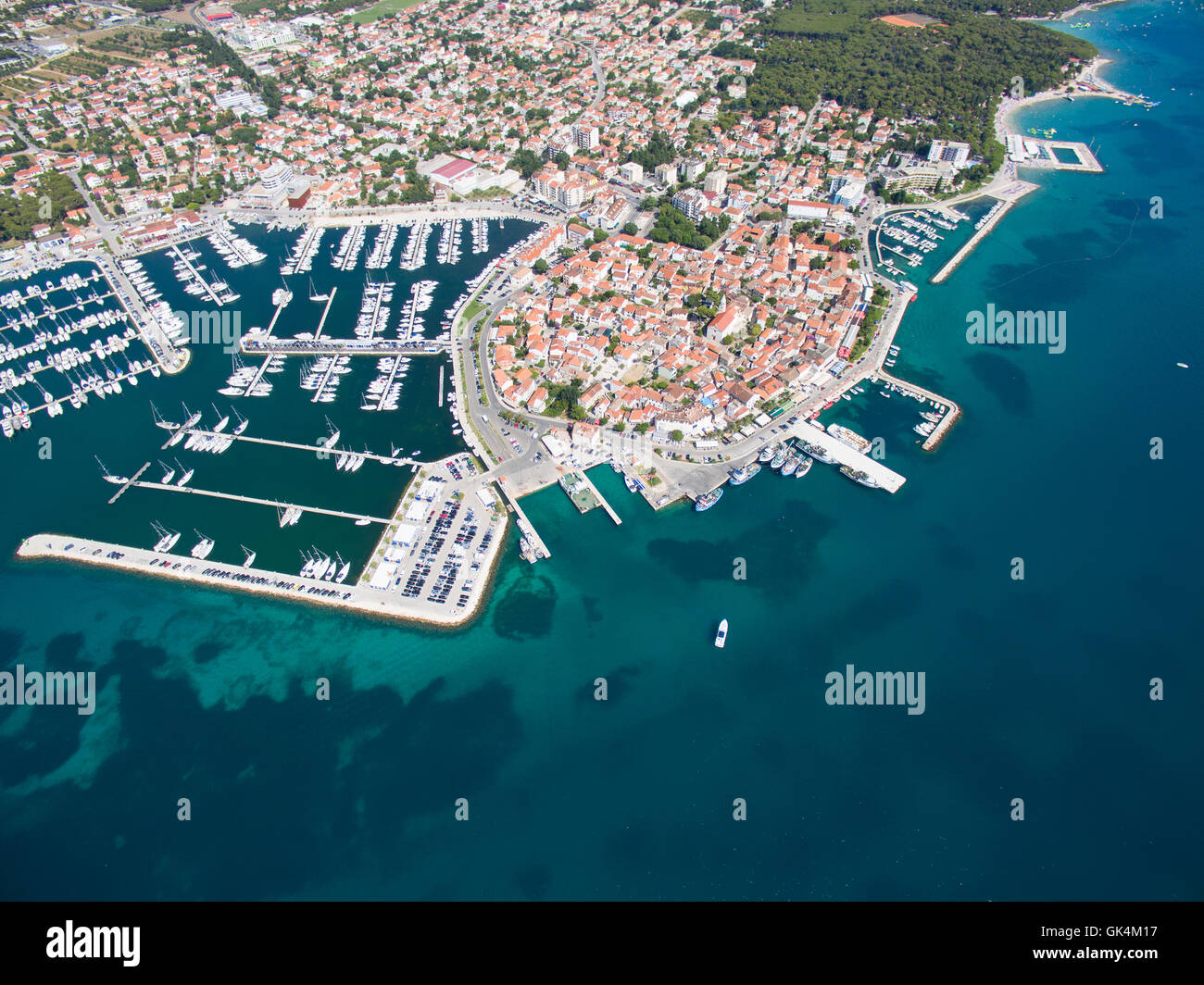 Aerial view of small town on Adriatic coast, Biograd na moru Stock ...