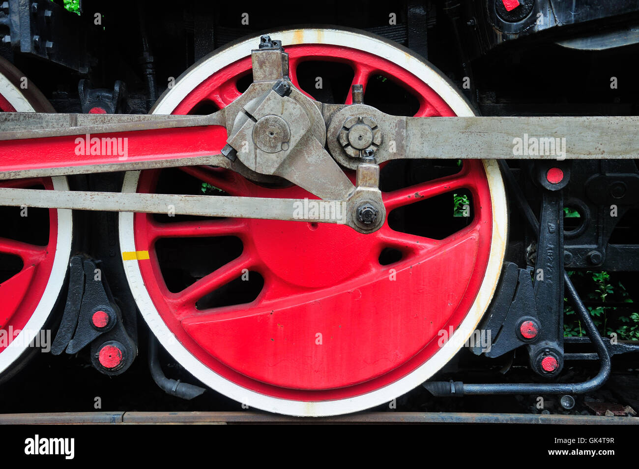 A steam locomotive wheels on a train at the shanghai railway museum in ...