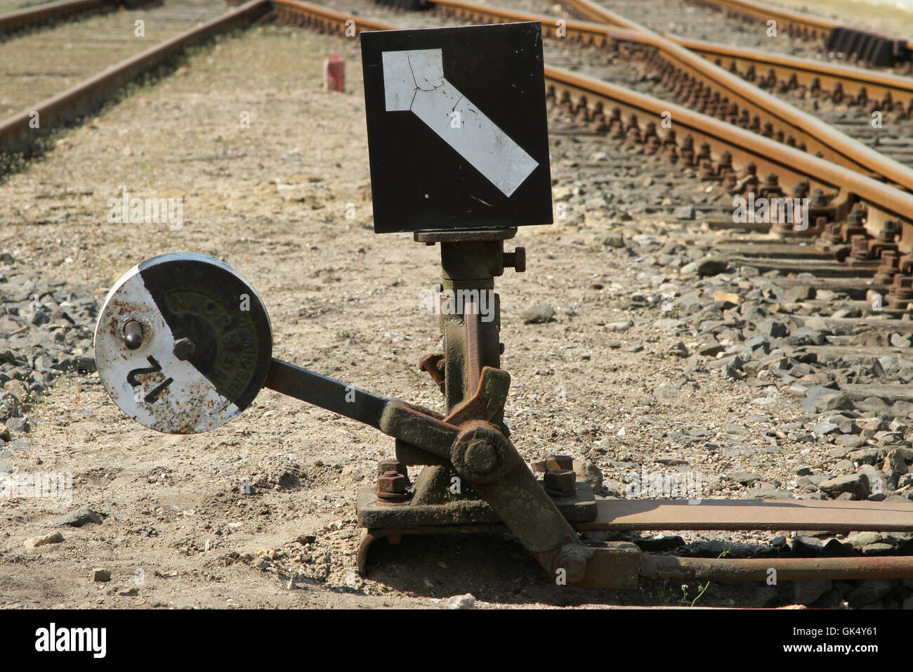 hand-operated railroad switch Stock Photo
