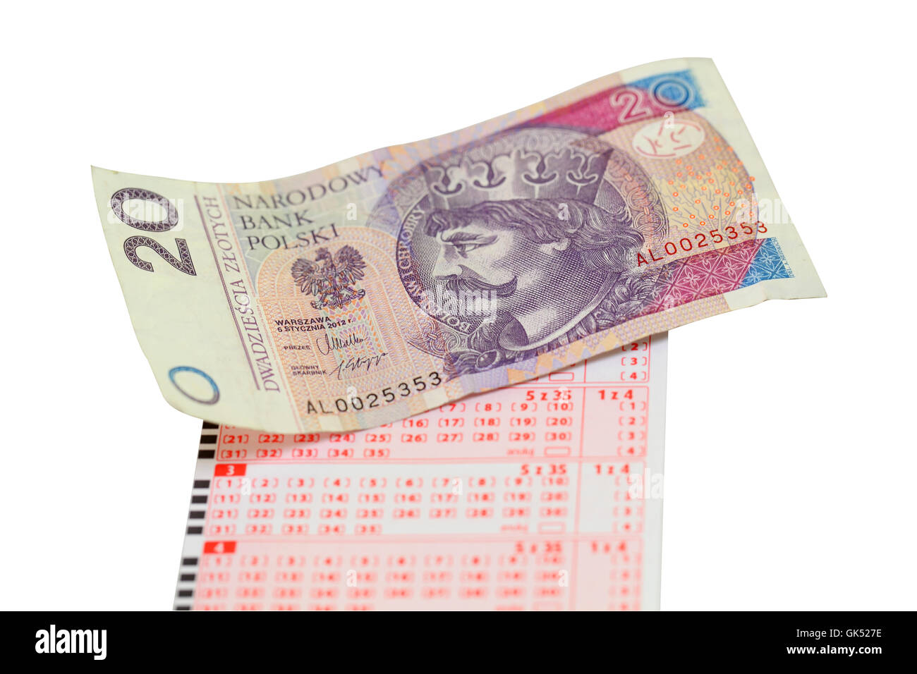 Polish lottery ticket and money Stock Photo