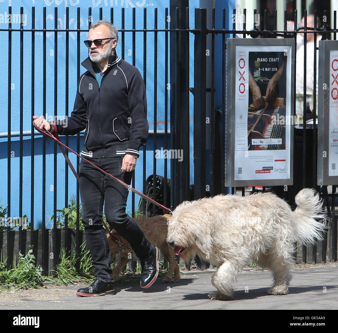 Graham Norton outside ITV Studios walking his dogs Featuring Graham