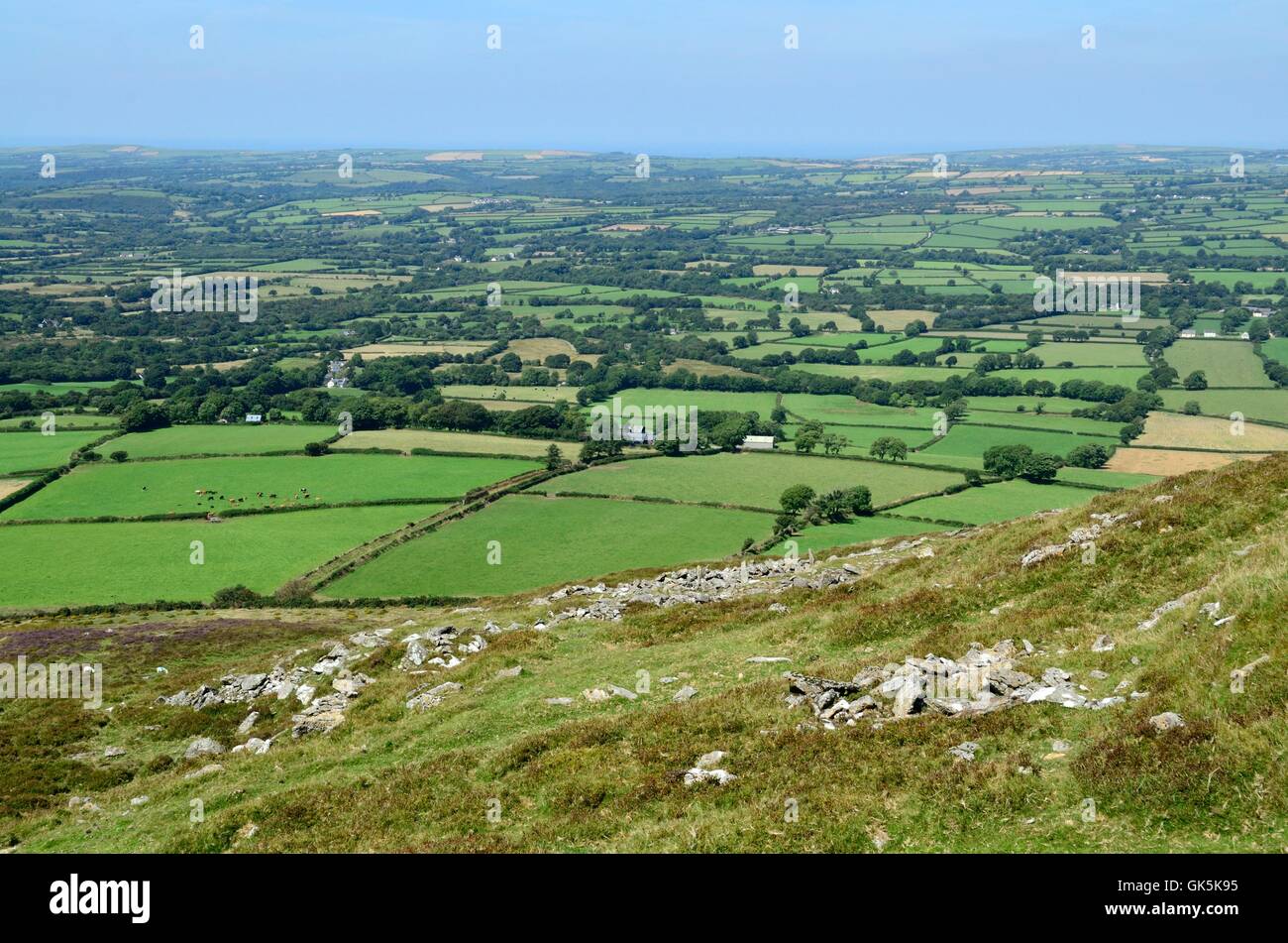 Rural Welsh landscape from the summit of Foel Drygarn Pembrokeshire Stock Photo