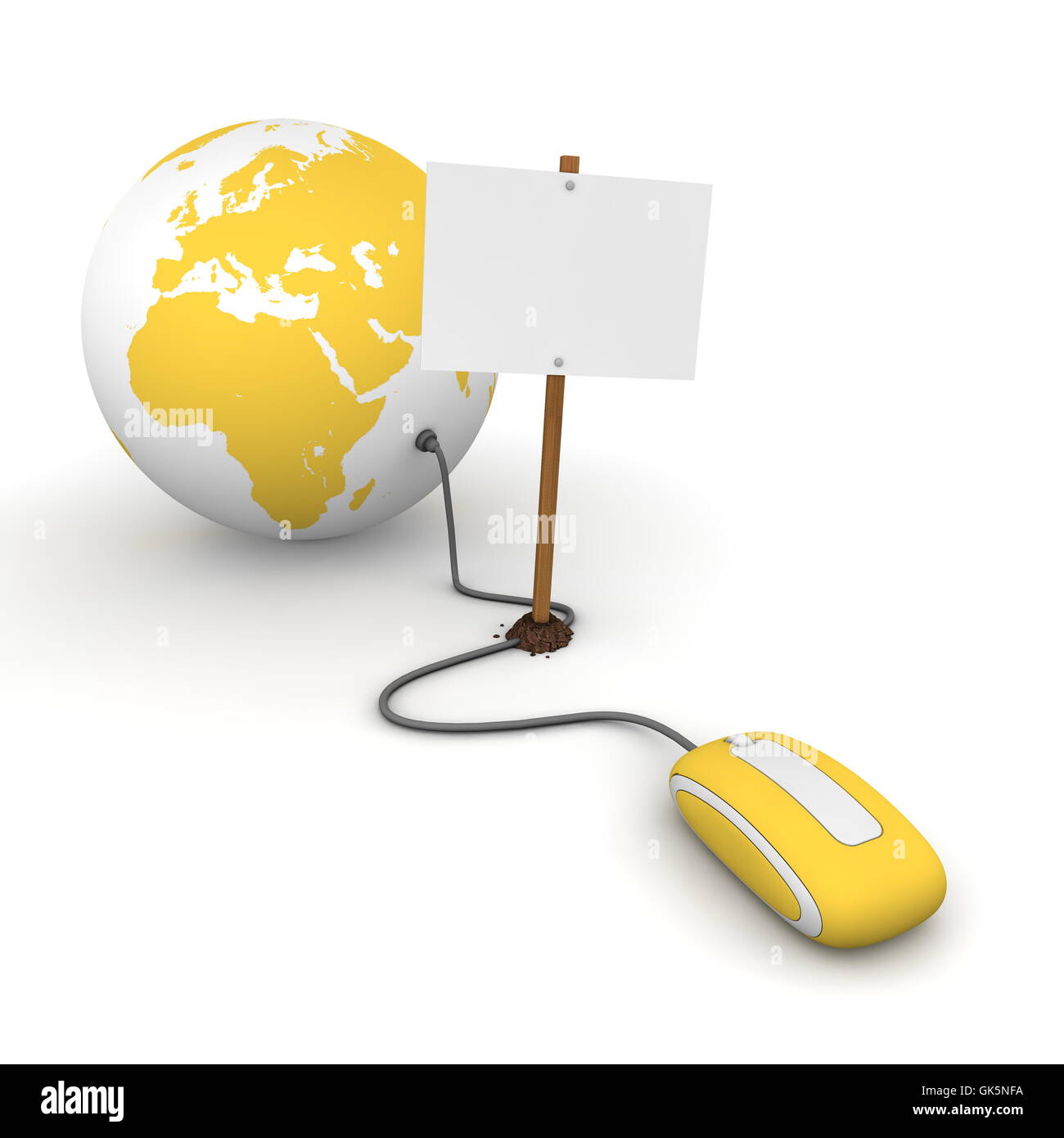 Surfing the Web in Yellow - Blocked by a White Rectangular Sign Stock Photo
