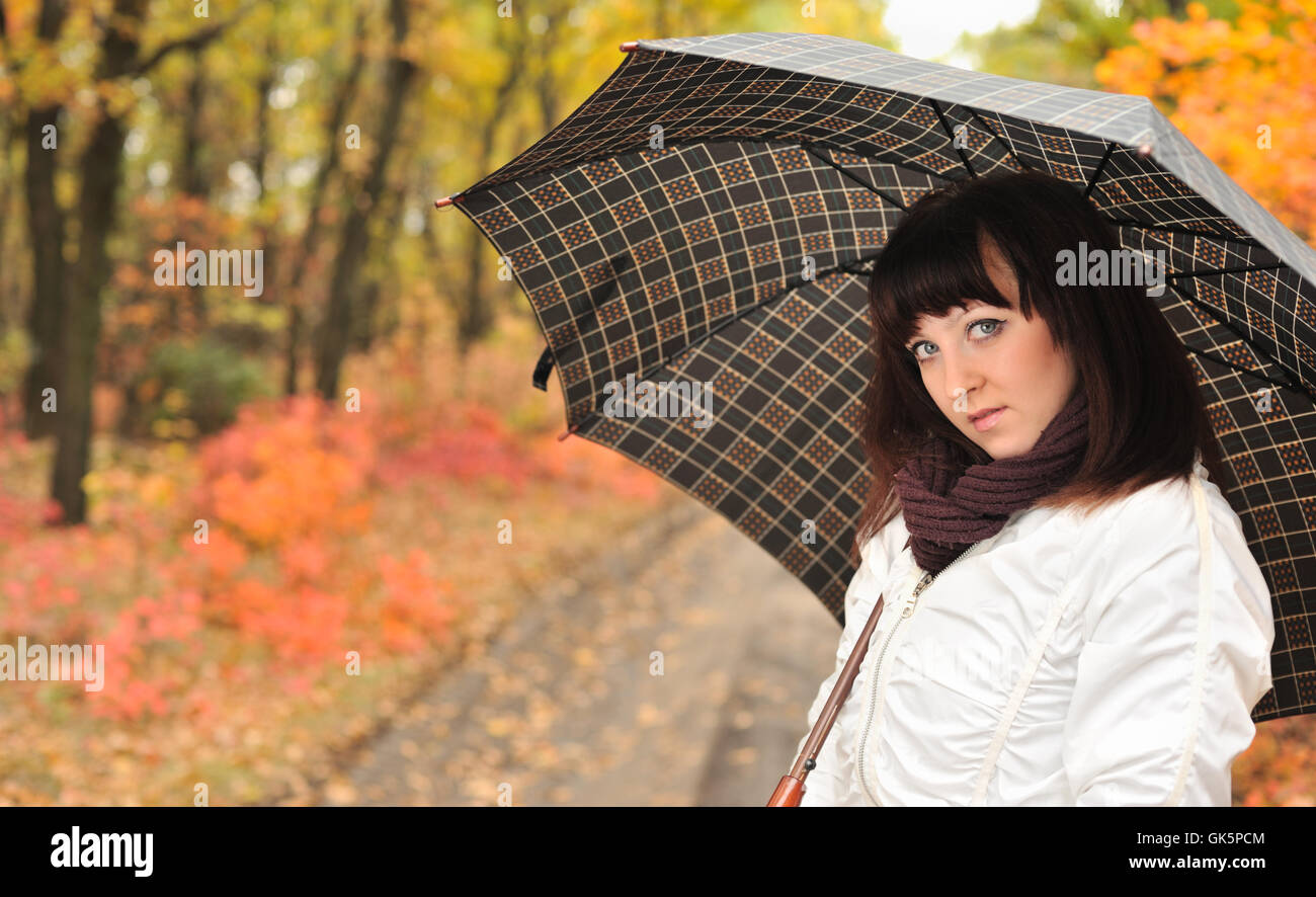 The girl in an autumn wood with a umbrella Stock Photo - Alamy