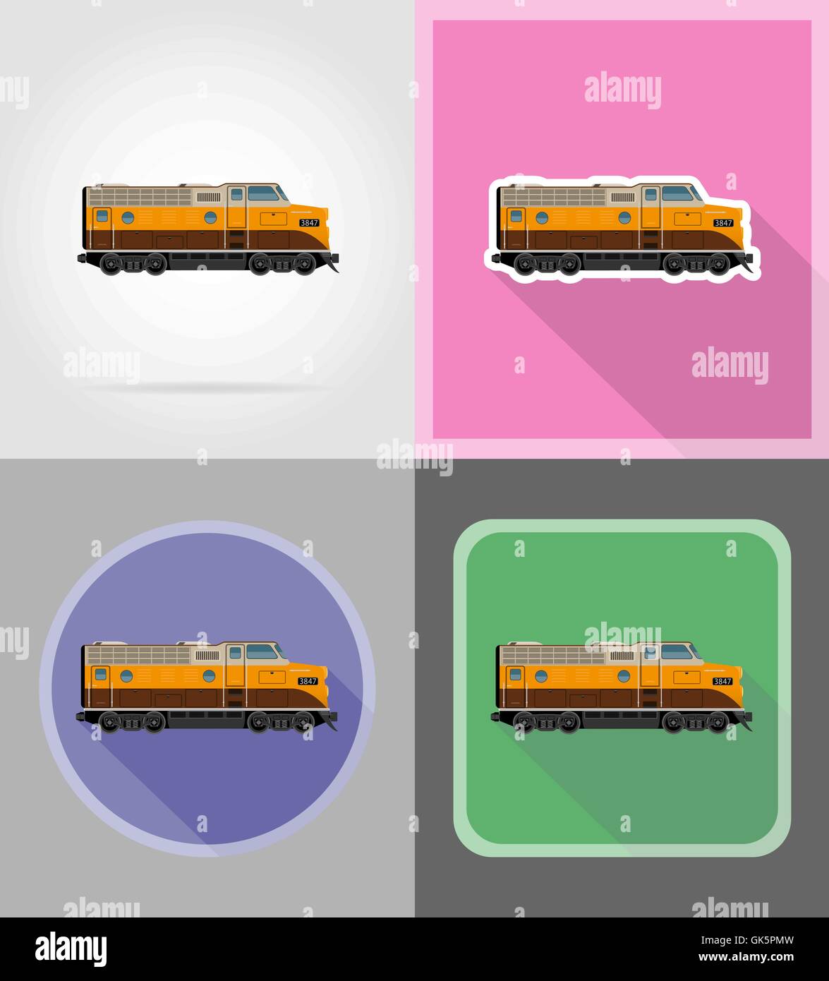 railway locomotive train flat icons vector illustration isolated on ...