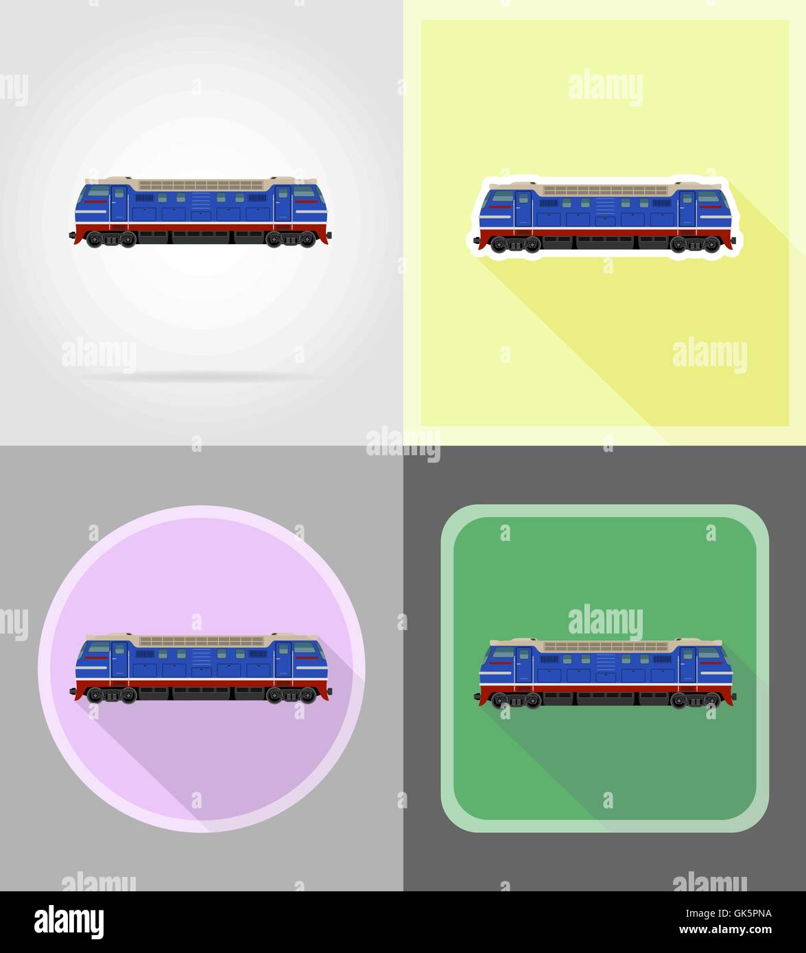 railway locomotive train flat icons vector illustration isolated on ...