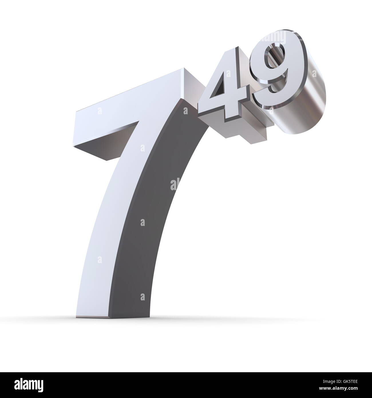 Solid Price Tag Number 7.49 - Shiny Silver-Chrome Stock Photo