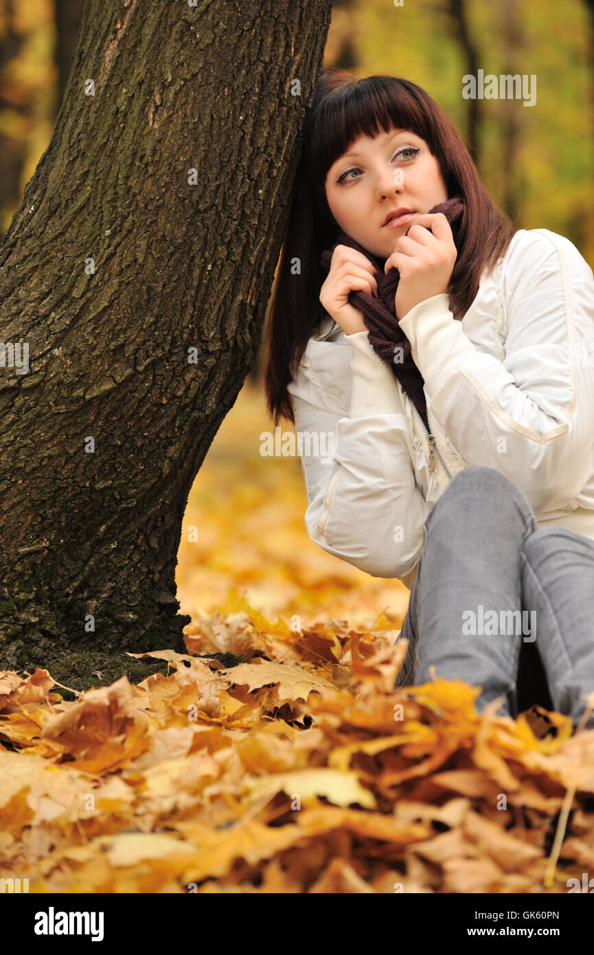 The girl in an autumn forest Stock Photo - Alamy